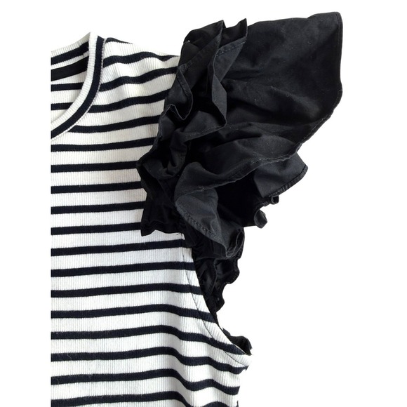 Gibson Latimer Women's Black and White Striped Ruffle Cap Sleeve Top S/M - Picture 4 of 7